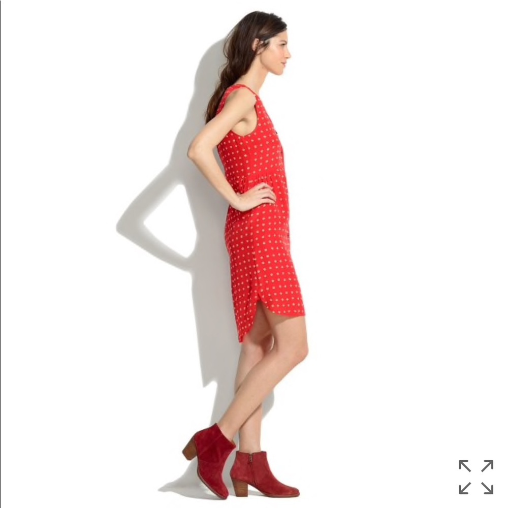 0185 Madewell 100% silk water flower red & White dress sz S - Picture 3 of 8